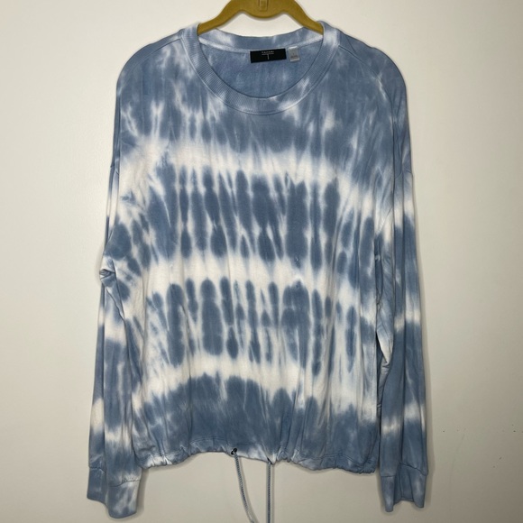 T Tahari Tops - T BY TAHARI Blue and White Tie Dye Long Sleeve Crew Neck Drawstring Top Large
